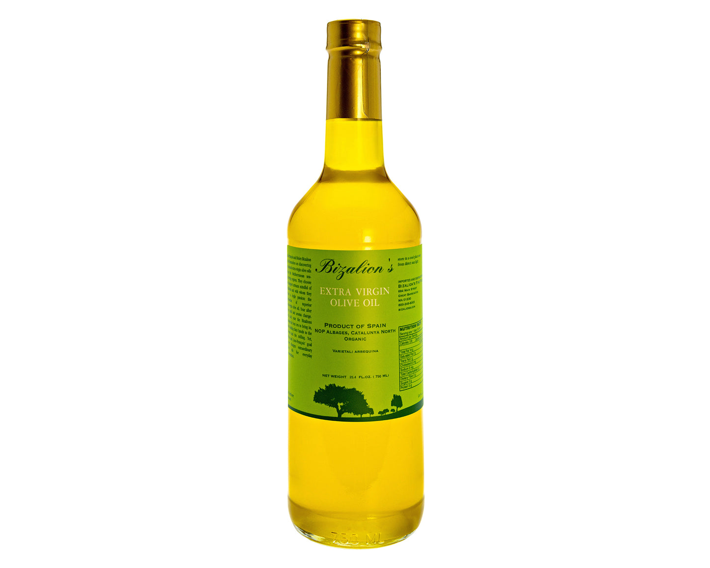 BIZALION'S Spanish (CATALUNYA, SPAIN) Organic Extra Virgin Olive Oil (EVOO) 25.4 fl oz 750 ml Premium Quality
