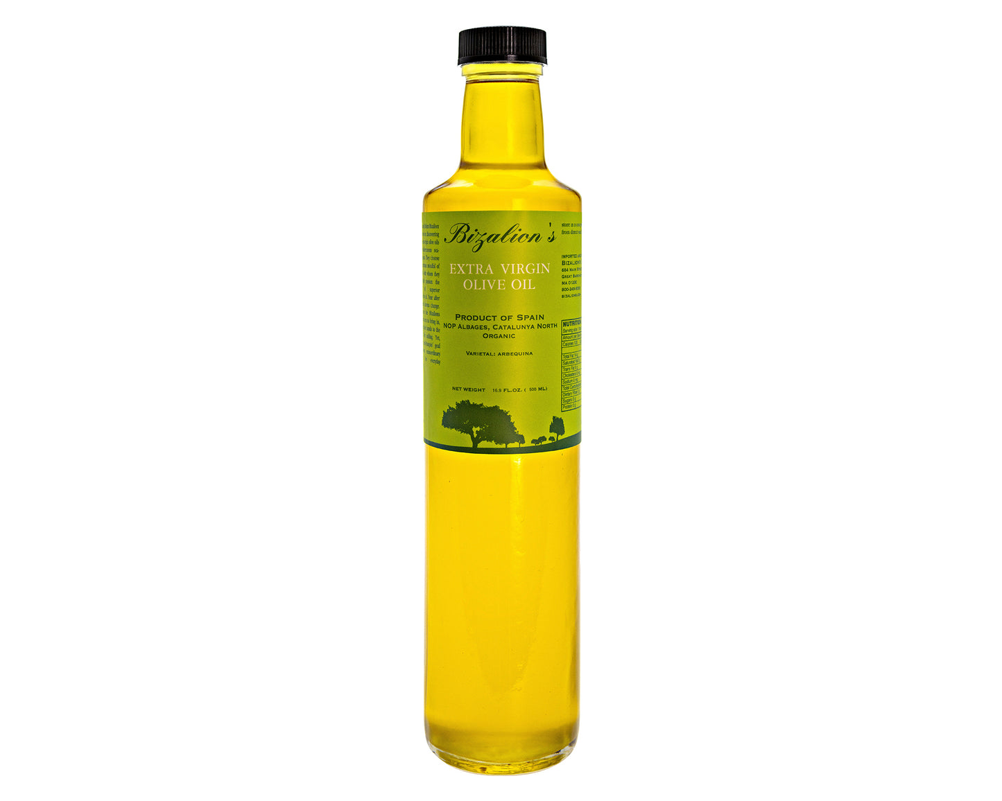 BIZALION'S Spanish (CATALUNYA, SPAIN) Organic Extra Virgin Olive Oil (EVOO) 16.9 fl oz 500 ml Premium Quality