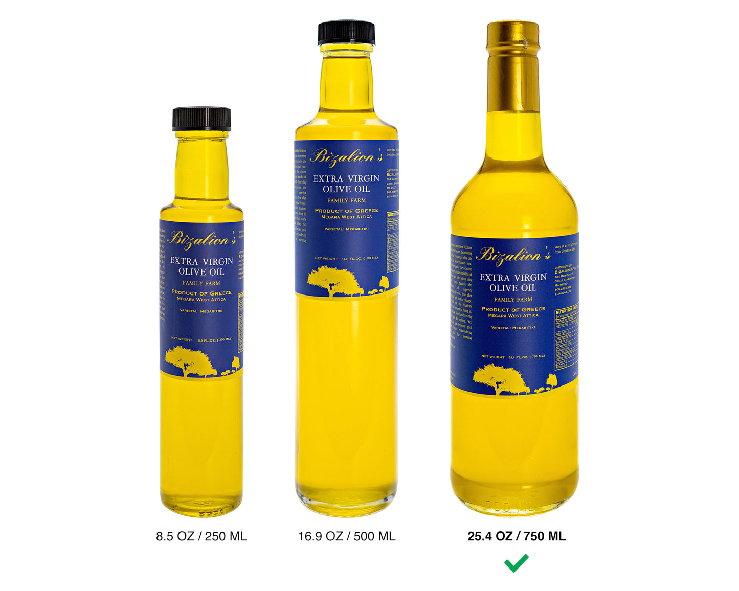 BIZALION'S Greek (West Attica Megara, GREECE) Extra Virgin Olive Oil (EVOO) 25.4 fl oz 750 ml Premium Quality