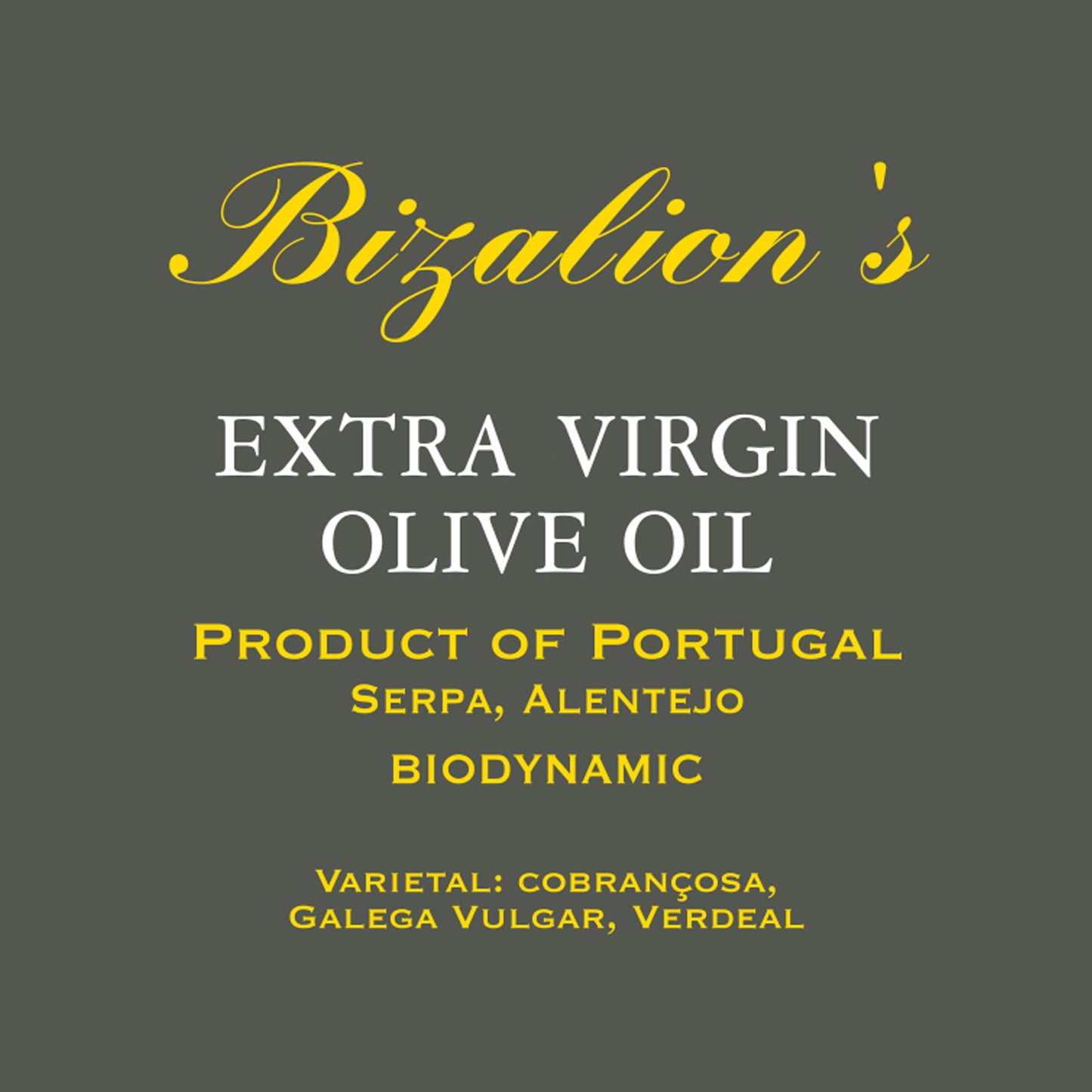BIZALION'S Portuguese (Alentejo, Portugal) Extra Virgin Olive Oil (EVOO) 25.4 fl oz 750 ml Premium Quality