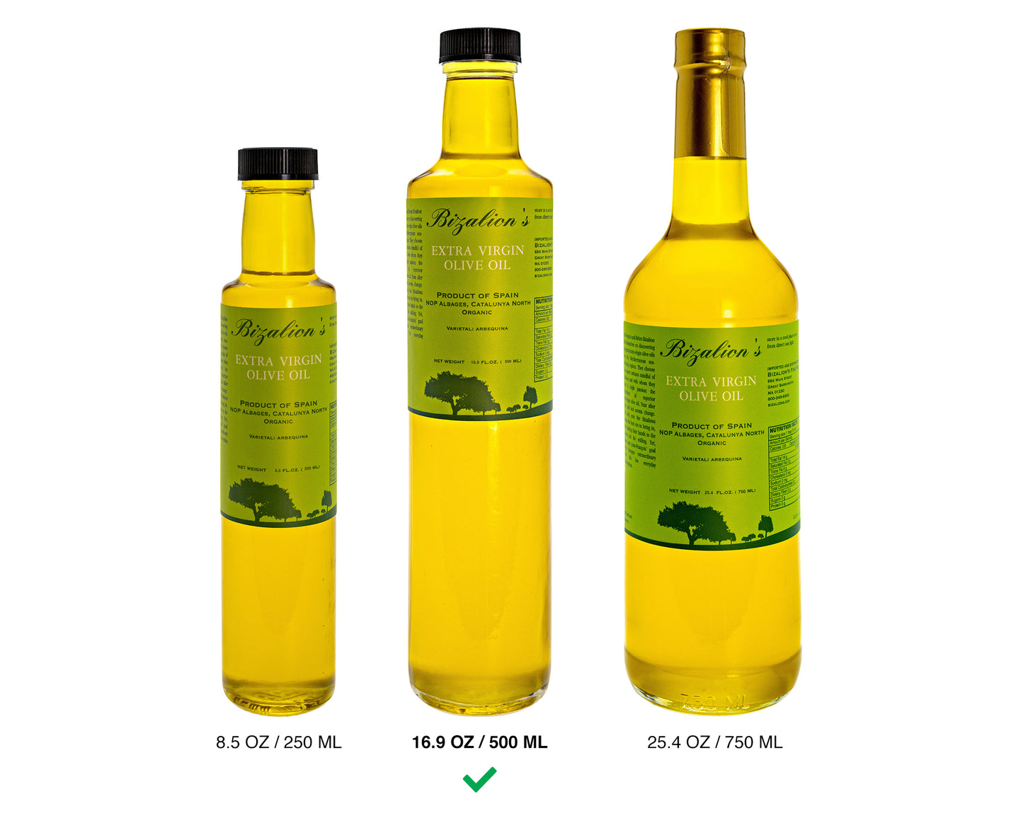 BIZALION'S Spanish (CATALUNYA, SPAIN) Organic Extra Virgin Olive Oil (EVOO) 16.9 fl oz 500 ml Premium Quality