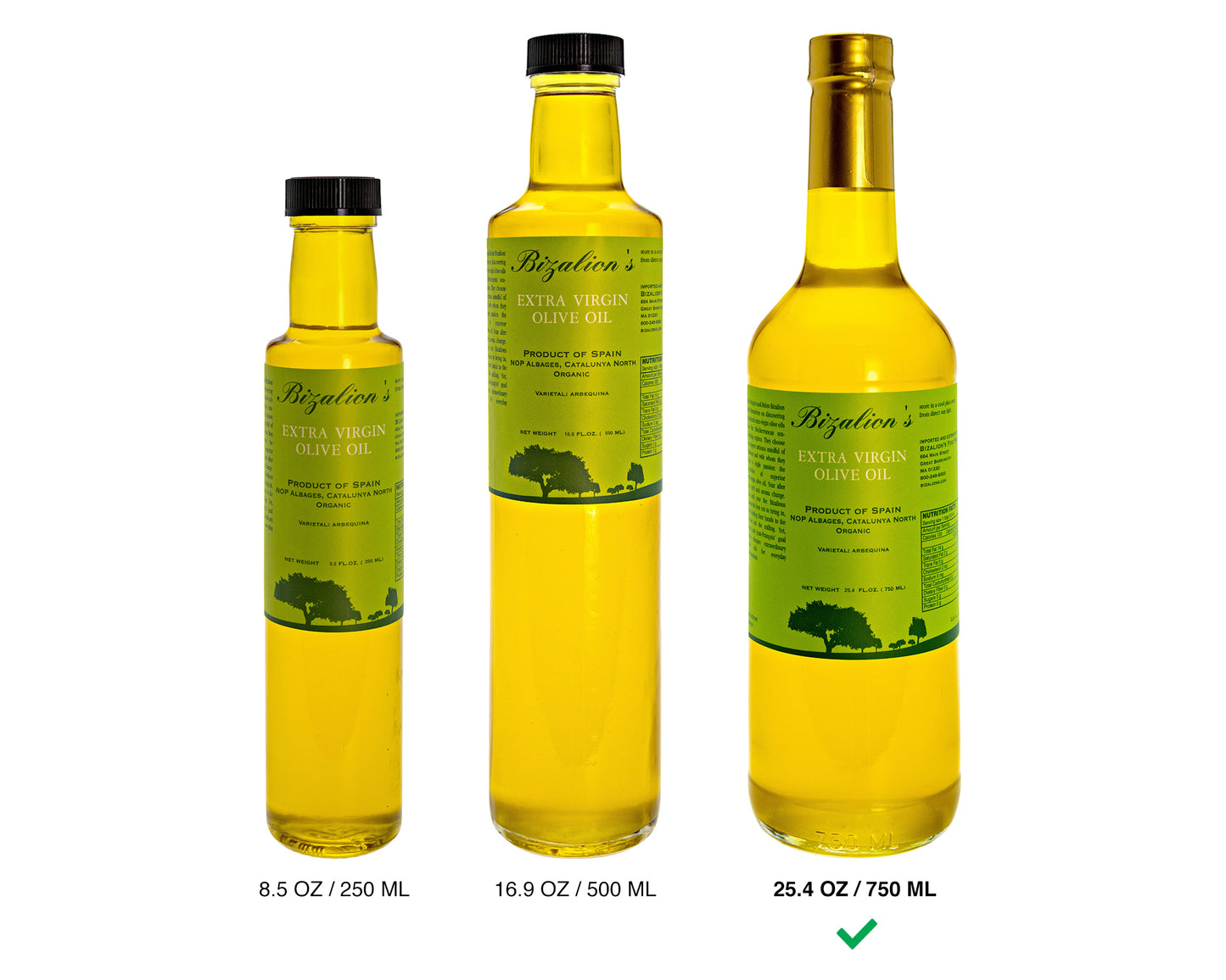 BIZALION'S Spanish (CATALUNYA, SPAIN) Organic Extra Virgin Olive Oil (EVOO) 25.4 fl oz 750 ml Premium Quality