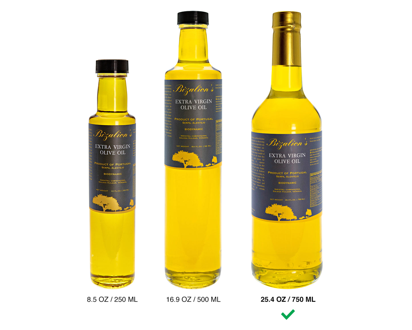 BIZALION'S Portuguese  (Alentejo, Portugal) Extra Virgin Olive Oil (EVOO) 25.4 fl oz 750 ml Premium Quality