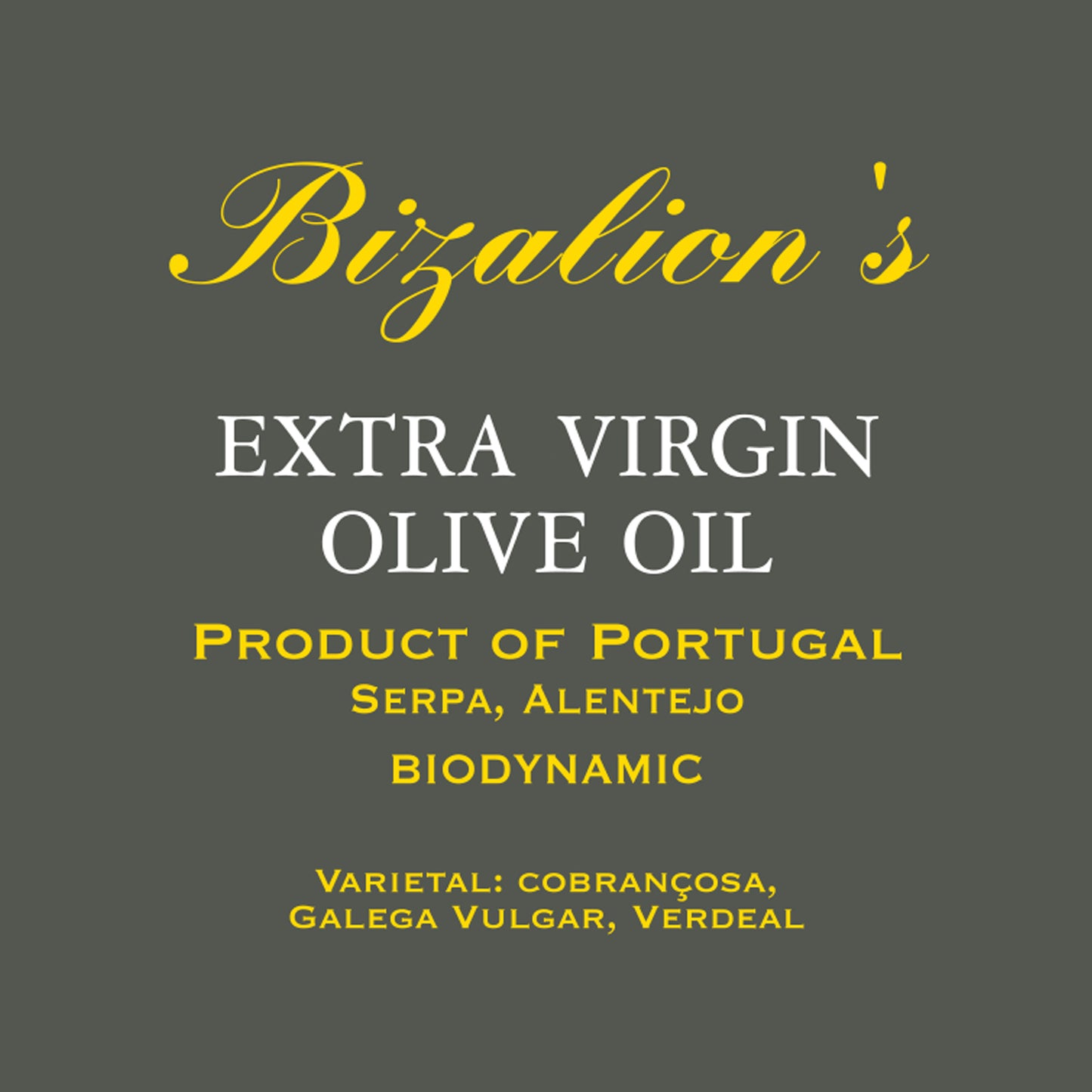 BIZALION'S Portuguese  (Alentejo, Portugal) Extra Virgin Olive Oil (EVOO) 25.4 fl oz 750 ml Premium Quality